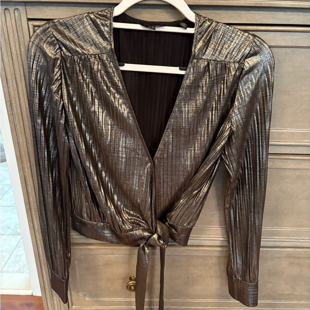 Metallic Gold Wrap Blouse
